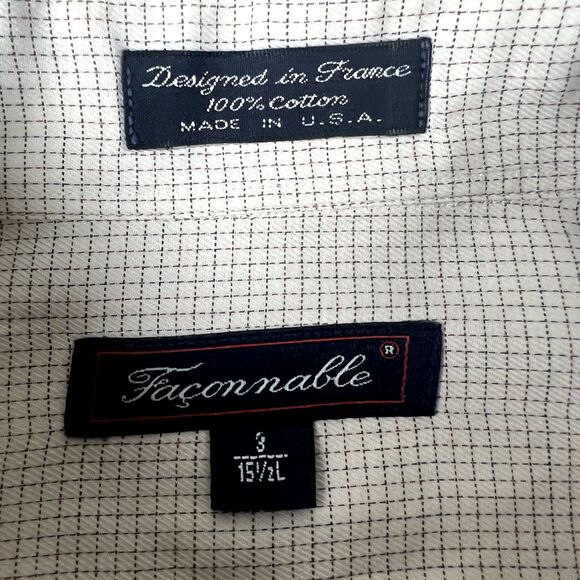 Faconnable Dress Shirt Mens 3 15.5L Long Sleeve Button Down Check Made In Usa - Picture 4 of 8